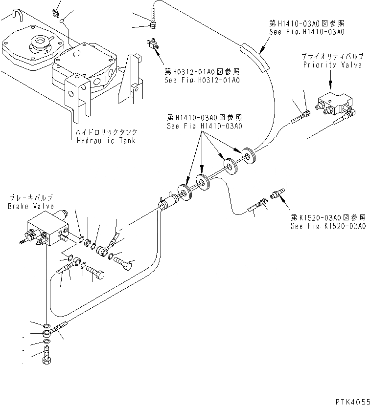 Схема запчастей Komatsu PW130ES-6K - ТОРМОЗН. ГИДРОЛИНИЯ (КЛАПАН - БАК)(№K-K999) ГИДРАВЛИКА