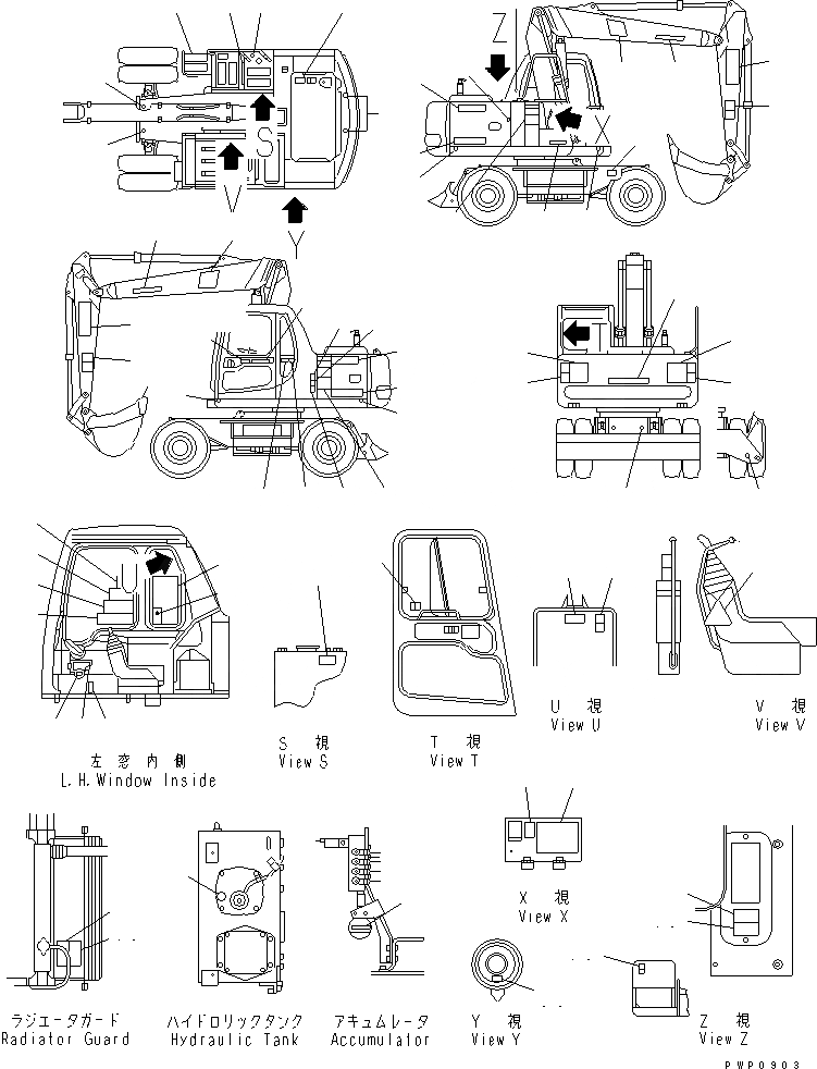 Схема запчастей Komatsu PW130ES-6K - МАРКИРОВКА (АНГЛ.)(№K-) МАРКИРОВКА