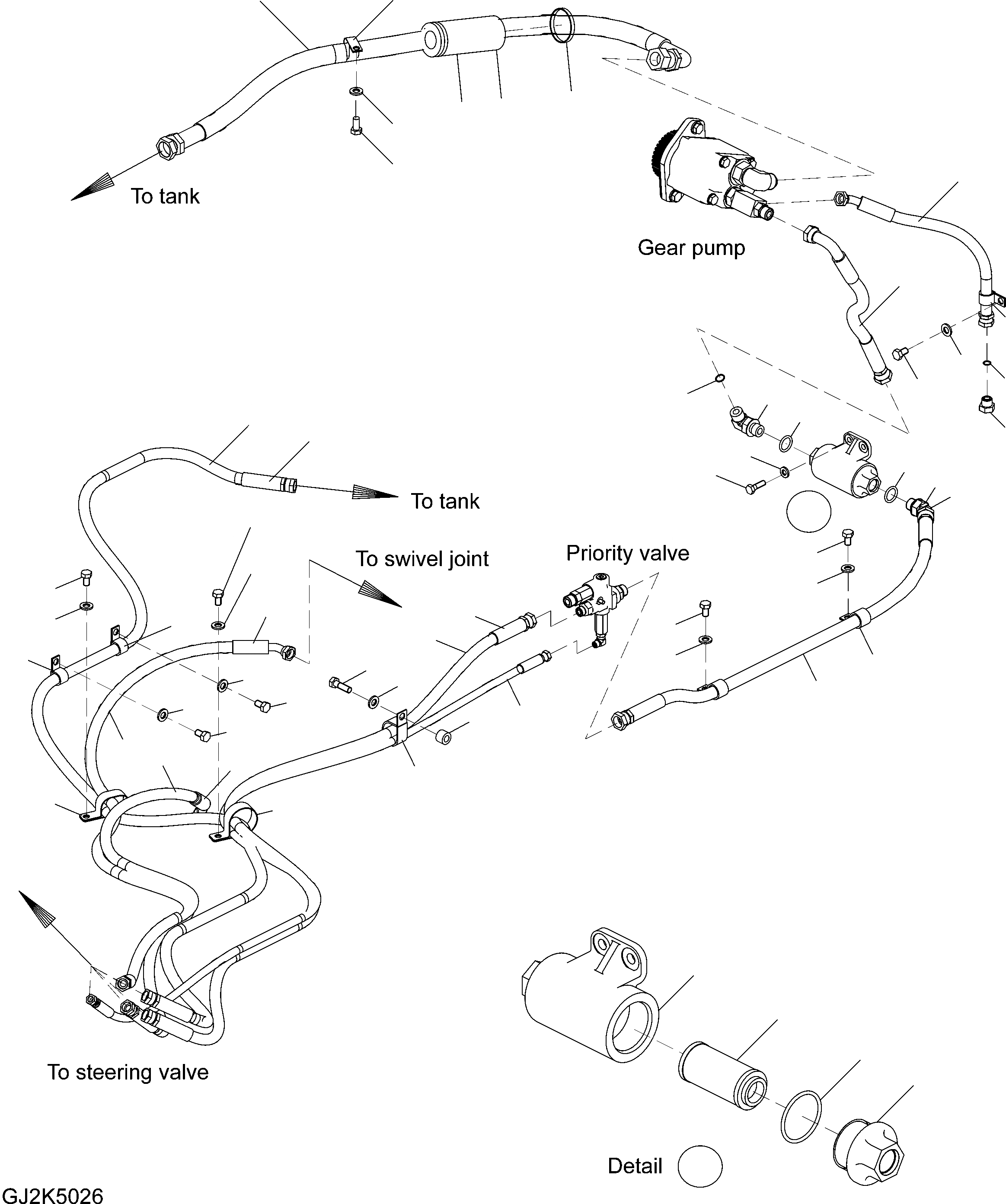 Схема запчастей Komatsu PW140-7 - РУЛЕВ. УПРАВЛЕНИЕ ЛИНИЯ (ПАТРУБКИ) (EXCEPT ITALY) K OPERATORґS ОБСТАНОВКА И СИСТЕМА УПРАВЛЕНИЯ