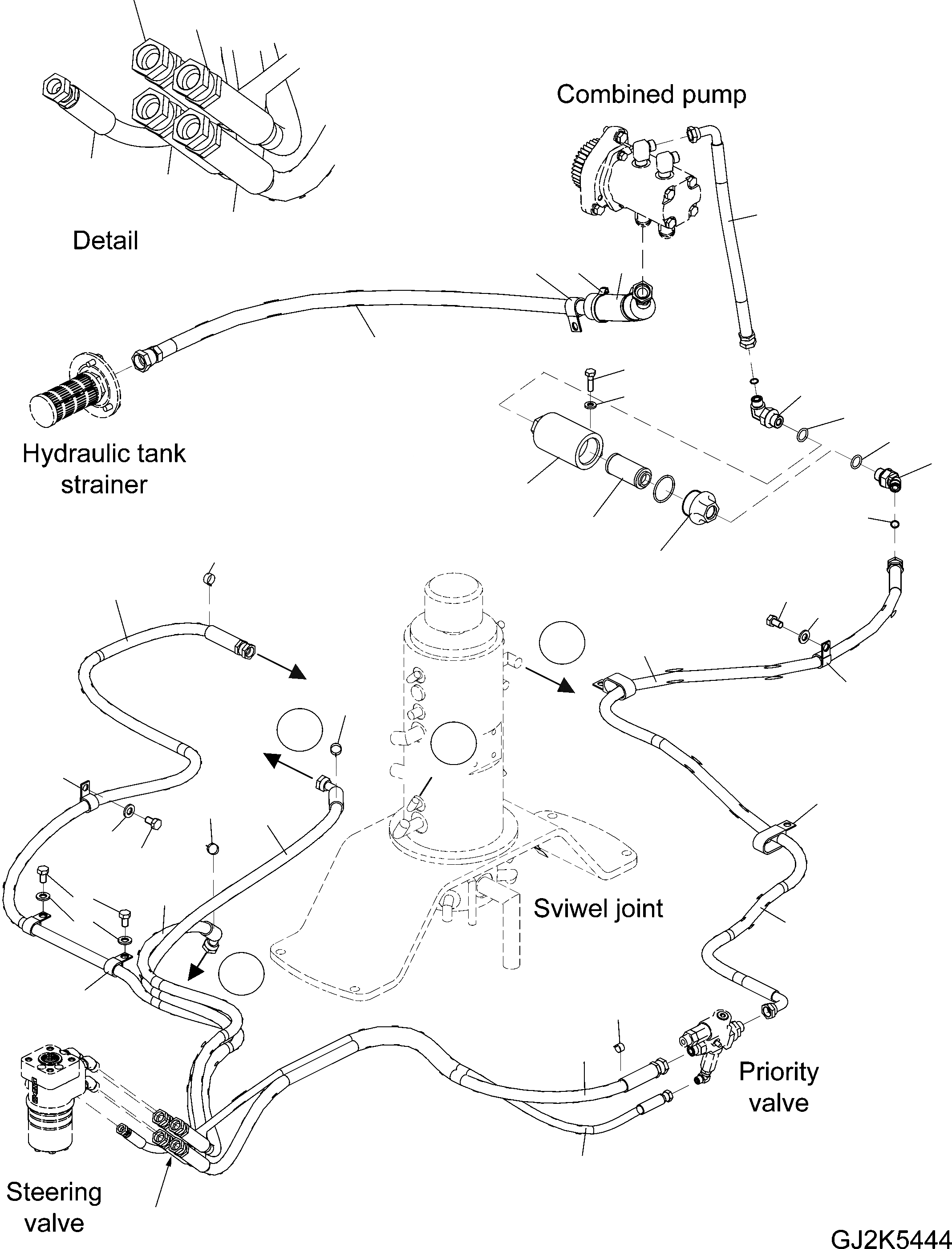 Схема запчастей Komatsu PW140-7 - РУЛЕВ. УПРАВЛЕНИЕ ЛИНИЯ (ПАТРУБКИ) (ДЛЯ ITALY) K OPERATORґS ОБСТАНОВКА И СИСТЕМА УПРАВЛЕНИЯ