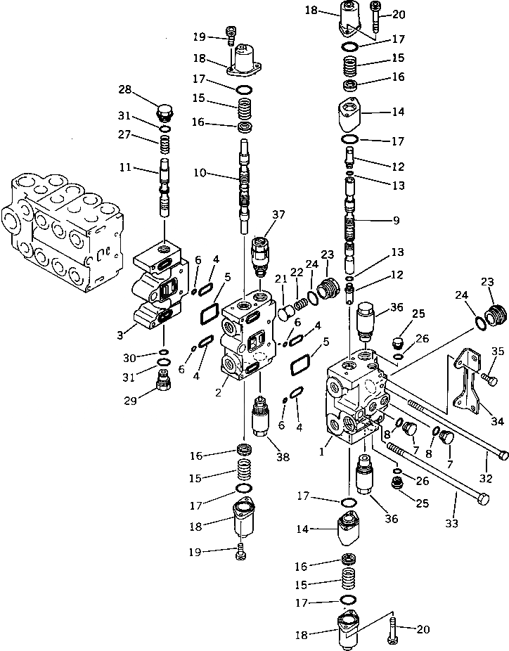 Схема запчастей Komatsu PW150-1 - УПРАВЛЯЮЩ. КЛАПАН¤ ЛЕВ. (F-R ЛЕВ.¤ РУКОЯТЬ¤ ПОВОРОТН. COMPRENSATED) (/)(№-) УПРАВЛ-Е РАБОЧИМ ОБОРУДОВАНИЕМ