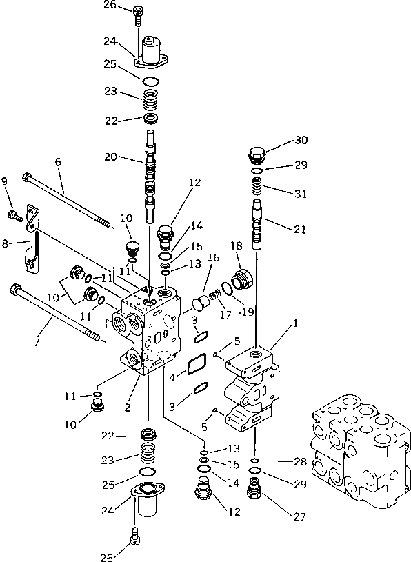 Схема запчастей Komatsu PW150-1 - УПРАВЛЯЮЩ. КЛАПАН¤ ПРАВ. (РУКОЯТЬ EXCAVATION¤ THROTTLING КЛАПАН) (/) УПРАВЛ-Е РАБОЧИМ ОБОРУДОВАНИЕМ