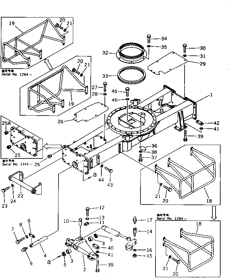 Схема запчастей Komatsu PW150-1 - ШАССИ(№8-) ОСНОВНАЯ РАМА¤ ШАССИ И КАБИНА