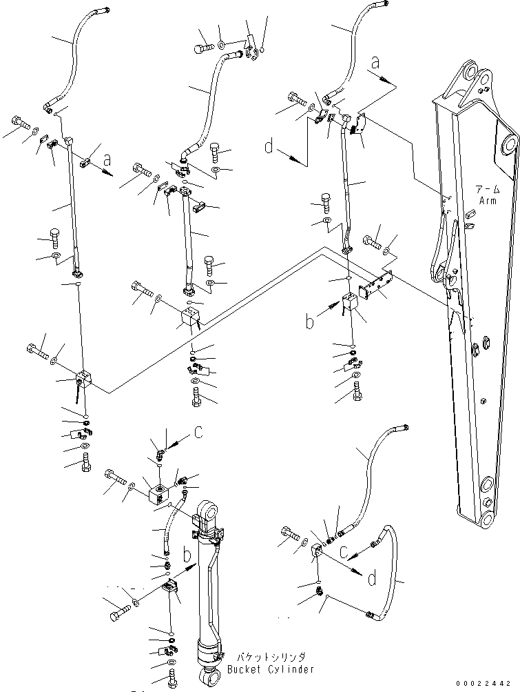 Схема запчастей Komatsu PW160-7K - РУКОЯТЬ (.M) ( НАВЕСН.ОБОРУД. ЛИНИИ) (/) РАБОЧЕЕ ОБОРУДОВАНИЕ