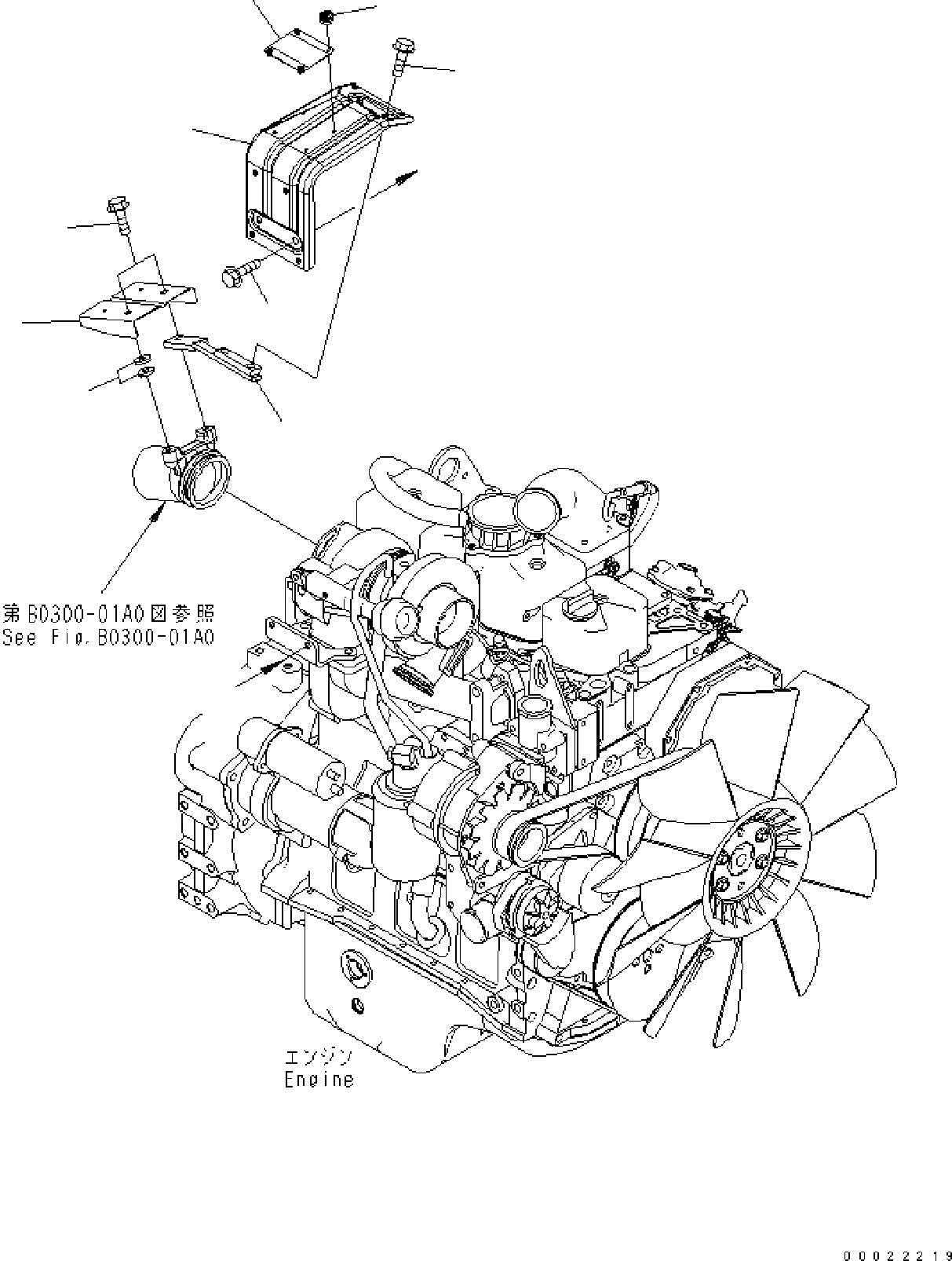Схема запчастей Komatsu PW160-7E0 - ТУРБОНАГНЕТАТЕЛЬ COVER B КОМПОНЕНТЫ ДВИГАТЕЛЯ
