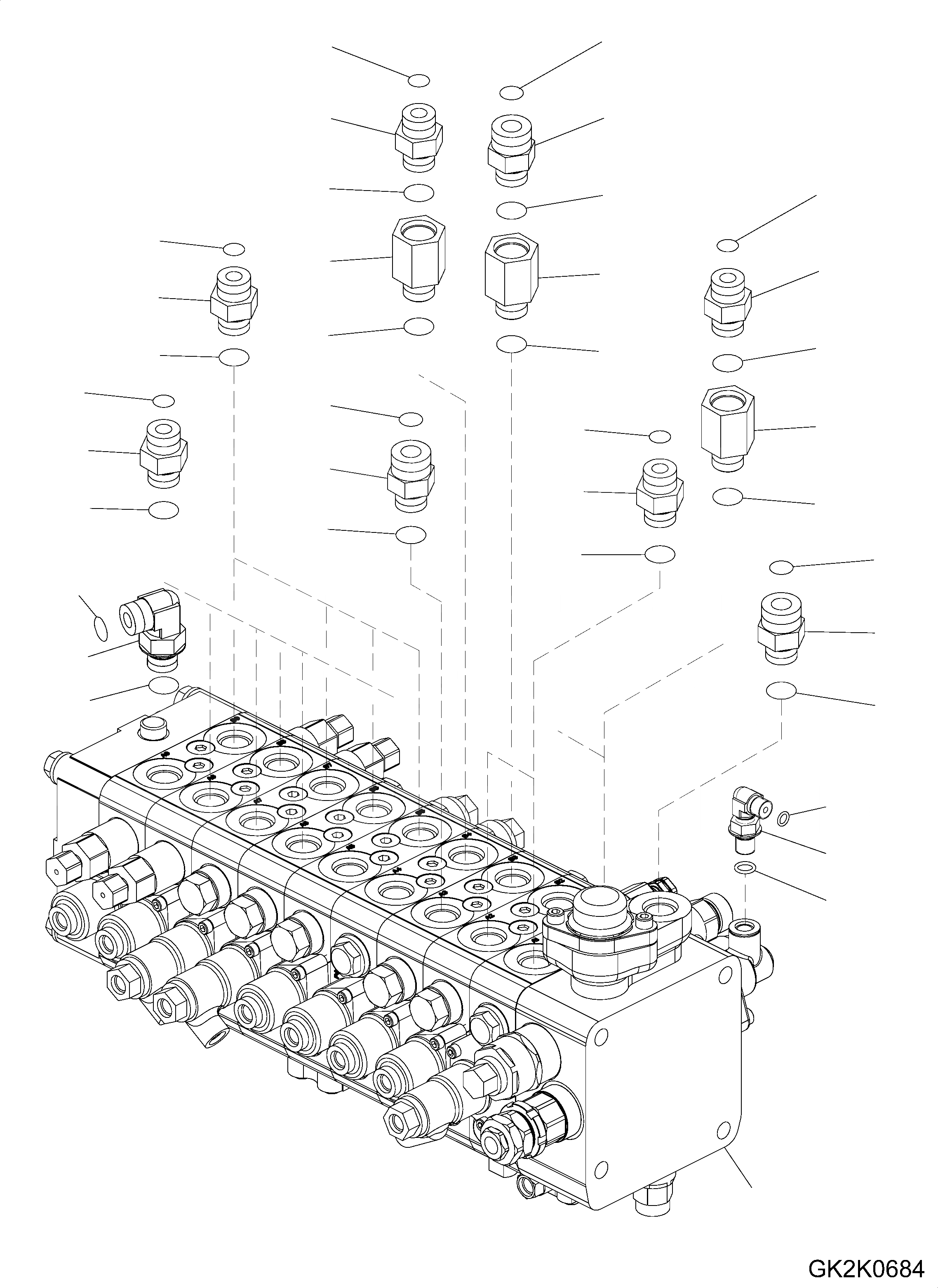 Схема запчастей Komatsu PW160-7E0 - ОСНОВН. КЛАПАН (9-СЕКЦИОНН./TWO-ЧАСТИ СТРЕЛА) - СОЕДИНИТЕЛЬН. ЧАСТИ (/) H ГИДРАВЛИКА