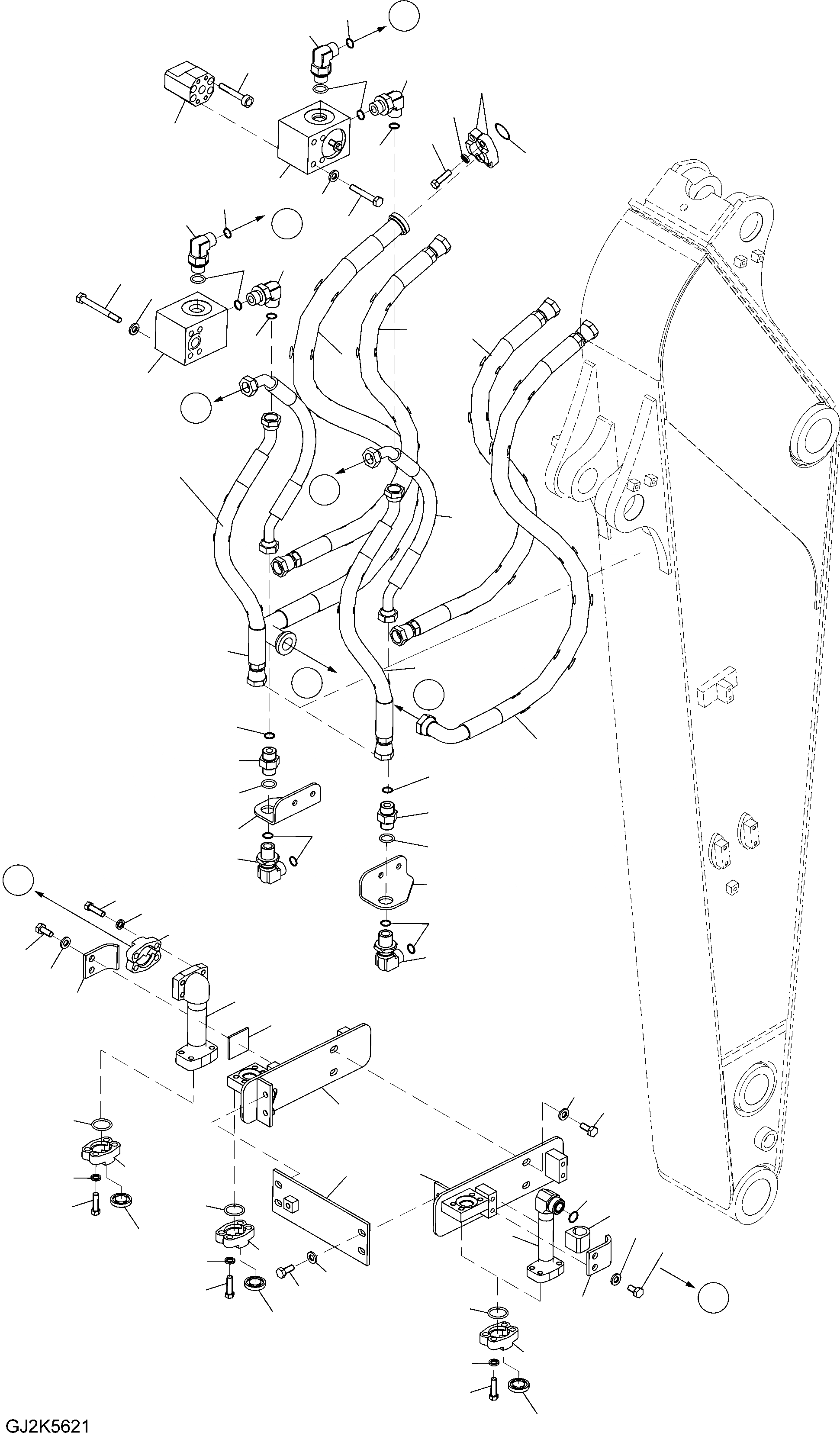 Схема запчастей Komatsu PW160-7E0 - ГИДРОЛИНИЯ - РУКОЯТЬ (.M) (ONE НАВЕСН. ОБОРУД) T РАБОЧЕЕ ОБОРУДОВАНИЕ