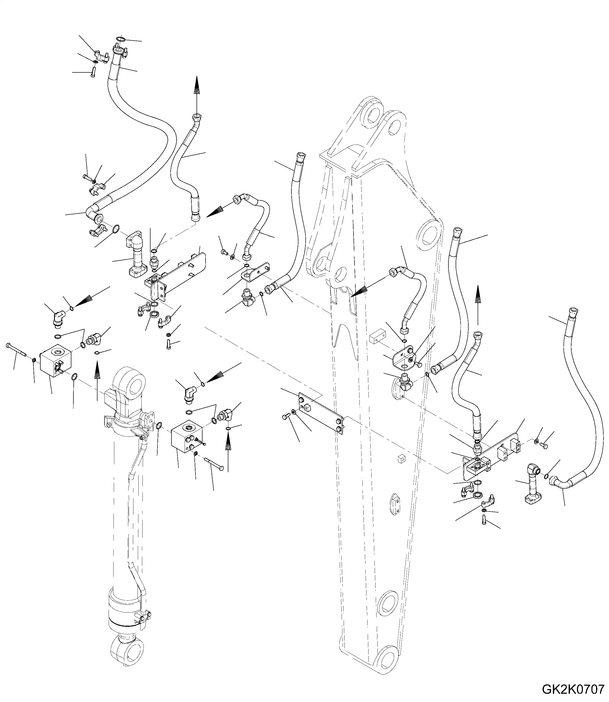 Схема запчастей Komatsu PW160-7E0 - ГИДРОЛИНИЯ - РУКОЯТЬ (.M) T РАБОЧЕЕ ОБОРУДОВАНИЕ