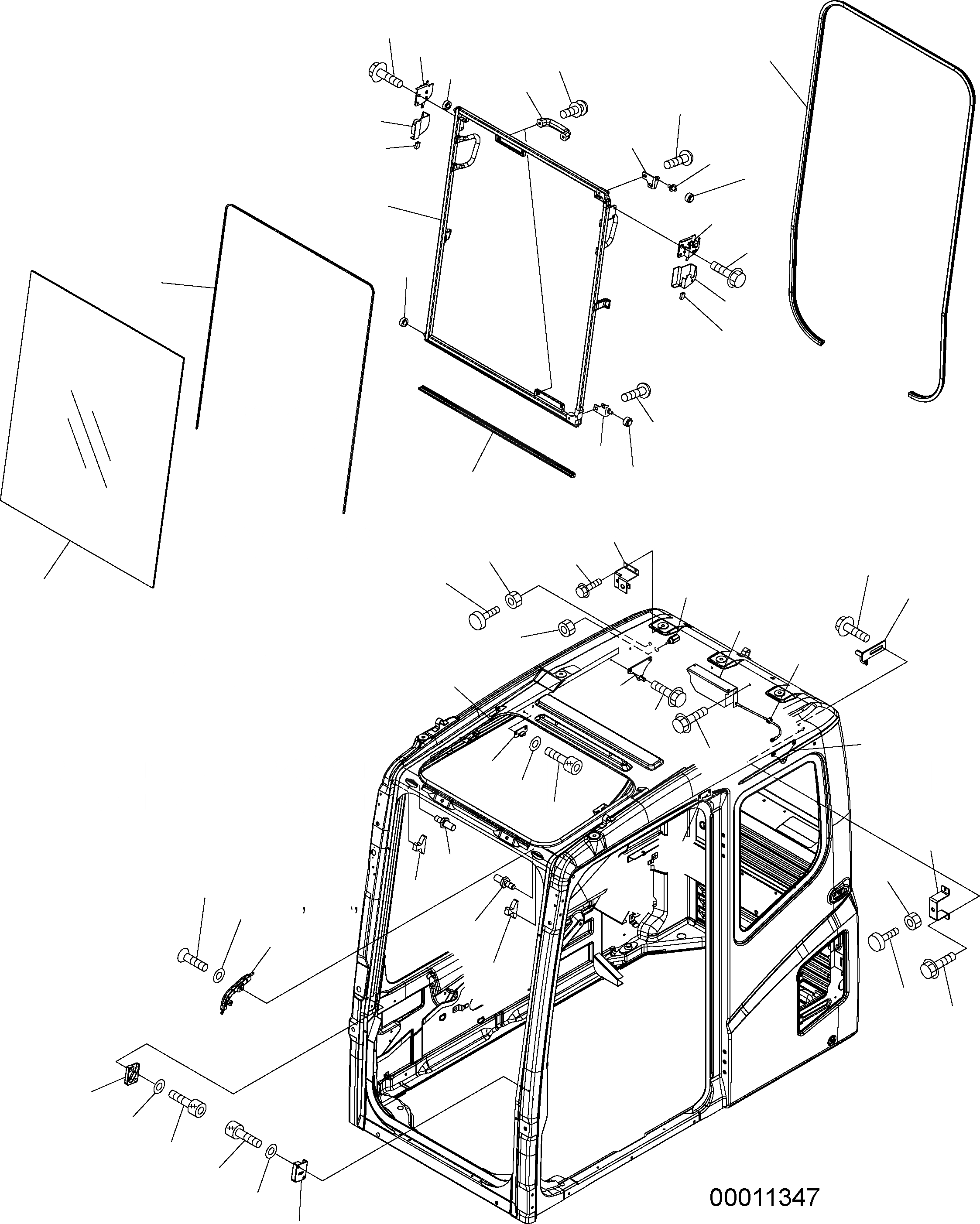Схема запчастей Komatsu PW160-7 - OPERATORґS КАБИНА (ПЕРЕДН. ОКНА) K OPERATORґS ОБСТАНОВКА И СИСТЕМА УПРАВЛЕНИЯ