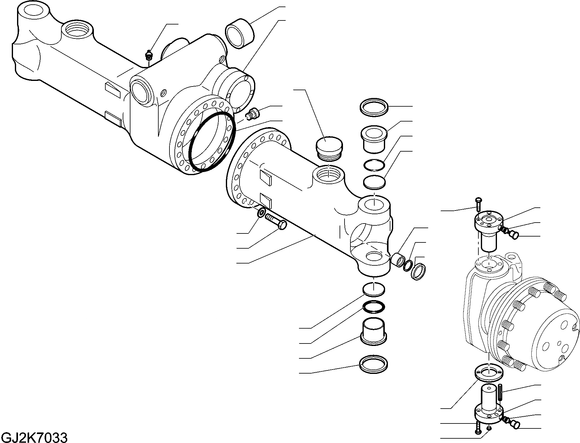 Схема запчастей Komatsu PW160-7 - ПЕРЕДНИЙ МОСТ (/) - КОЖУХ МОСТА Y ОСНОВН. КОМПОНЕНТЫ И РЕМКОМПЛЕКТЫ