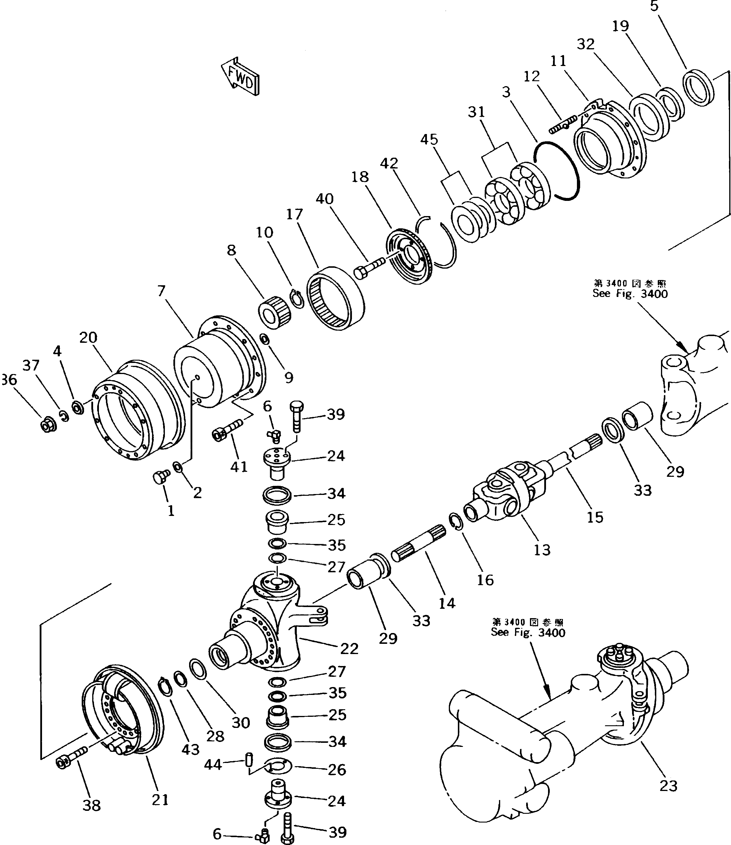 Схема запчастей Komatsu PW170-5K - ПЕРЕДНИЙ МОСТ (/) ШАССИ¤ ТРАНСМИССИЯ¤ МОСТ¤ КОЛЕСА И ВОЗД. СИСТЕМА