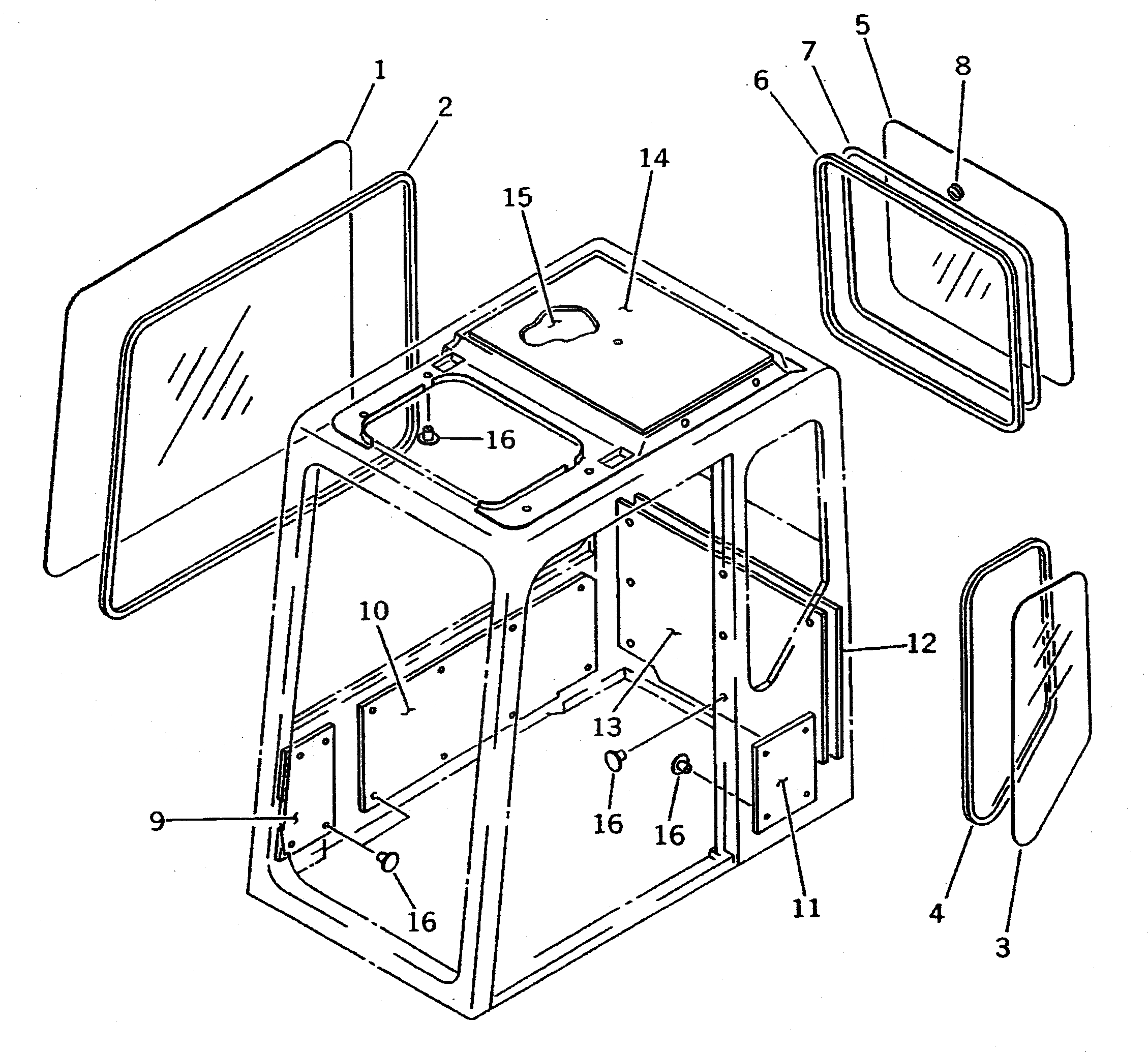 Схема запчастей Komatsu PW170-5K - КАБИНА (БОКОВОЕ И ЗАДНЕЕ СТЕКЛА) (/) ЧАСТИ КОРПУСА
