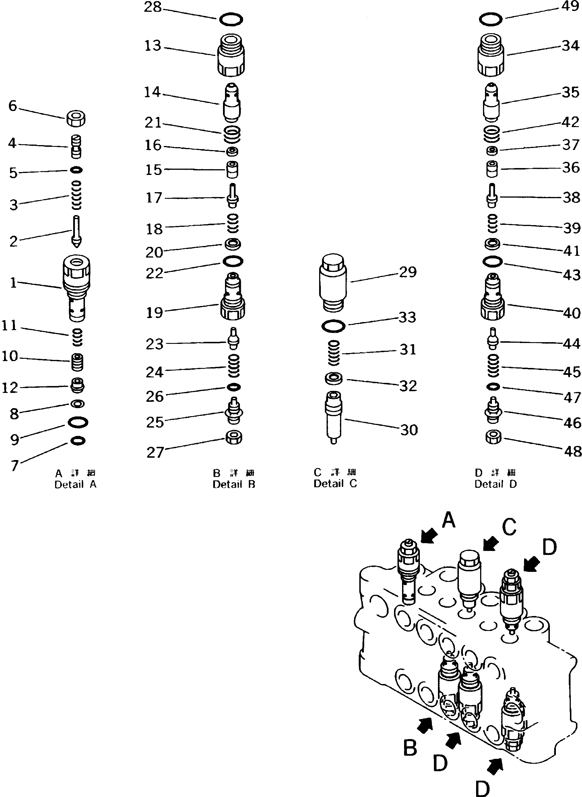 Схема запчастей Komatsu PW170-5K - ГИДРАВЛ УПРАВЛЯЮЩ. КЛАПАН¤ ПРАВ. (/) УПРАВЛ-Е РАБОЧИМ ОБОРУДОВАНИЕМ