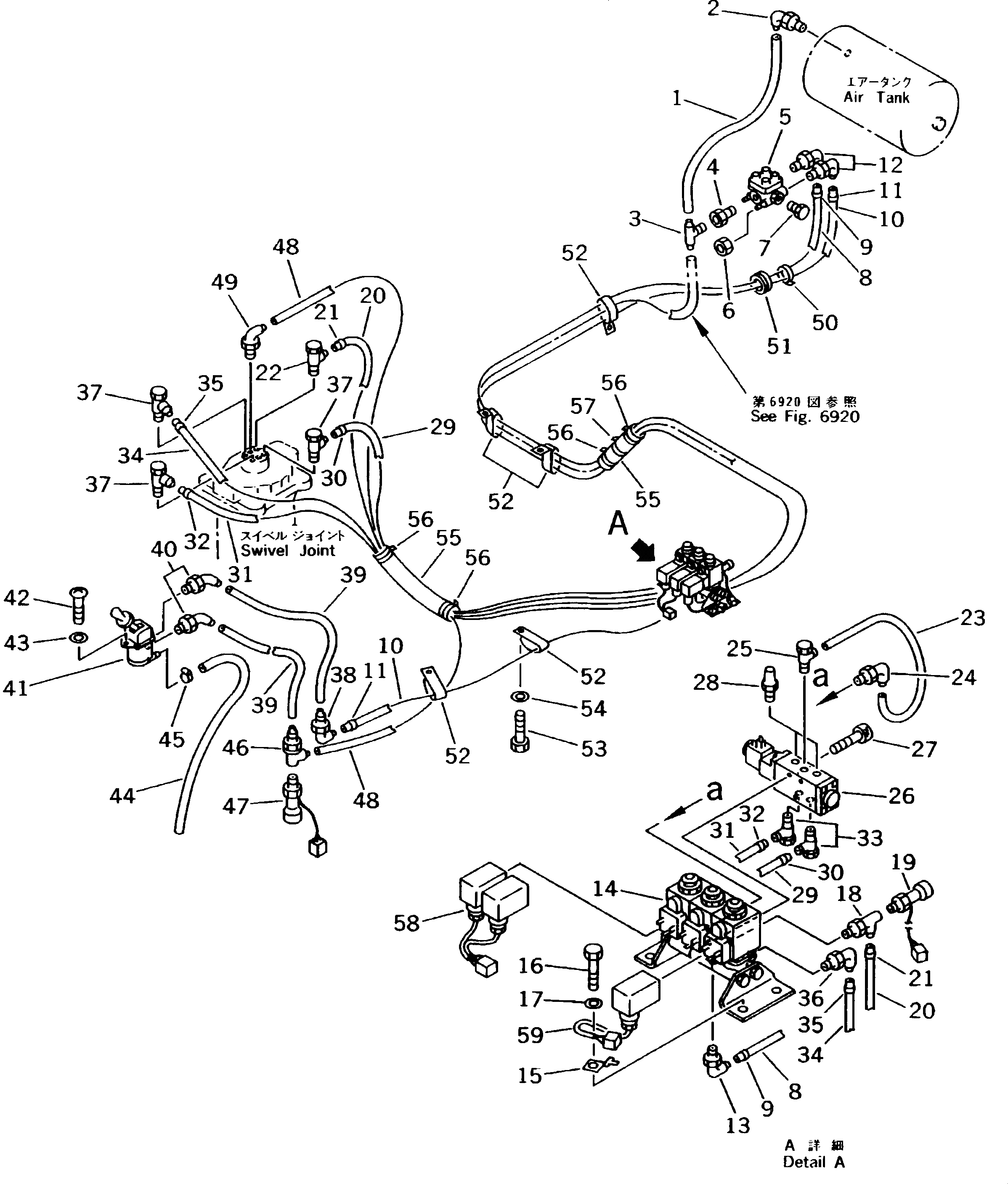 Схема запчастей Komatsu PW170-5K - ВЕРХН. ВОЗДУХОВОД (ВОЗД. БАЛЛОН - ПОВОРОТНОЕ СОЕДИНЕНИЕ) (ДЛЯ 4 ОПОР) УПРАВЛ-Е РАБОЧИМ ОБОРУДОВАНИЕМ