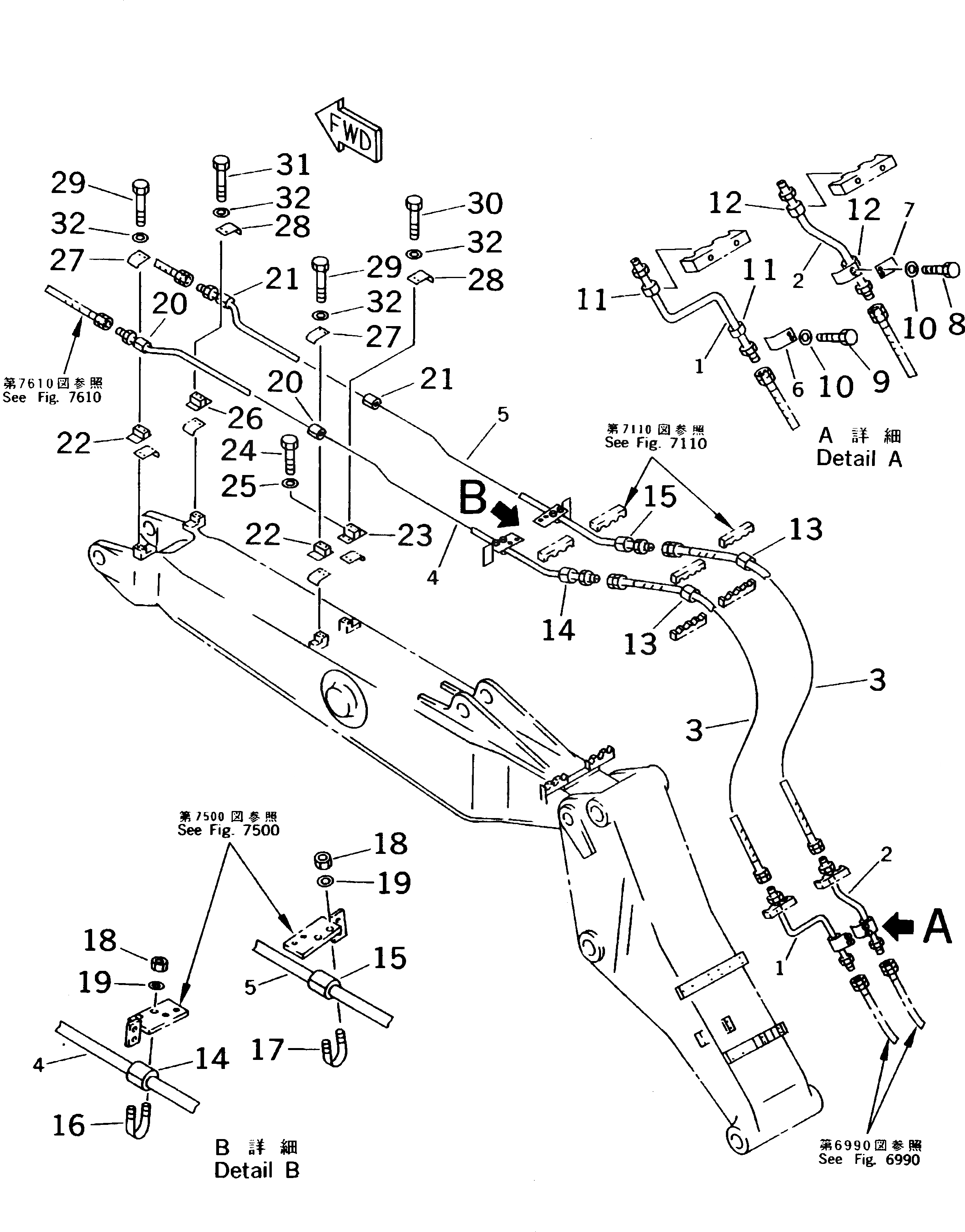 Схема запчастей Komatsu PW170-5K - ГИДРОЛИНИЯ (ЛИНИЯ ВРАЩ-Я РУКОЯТИ) (СТРЕЛА) (ДЛЯ ВРАЩАЮЩ. РУКОЯТИ) РАБОЧЕЕ ОБОРУДОВАНИЕ