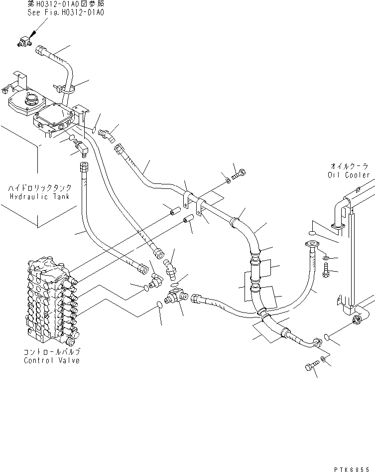 Схема запчастей Komatsu PW170ES-6K - МАСЛООХЛАДИТЕЛЬ ЛИНИЯ(№K-K999) H ГИДРАВЛИКА