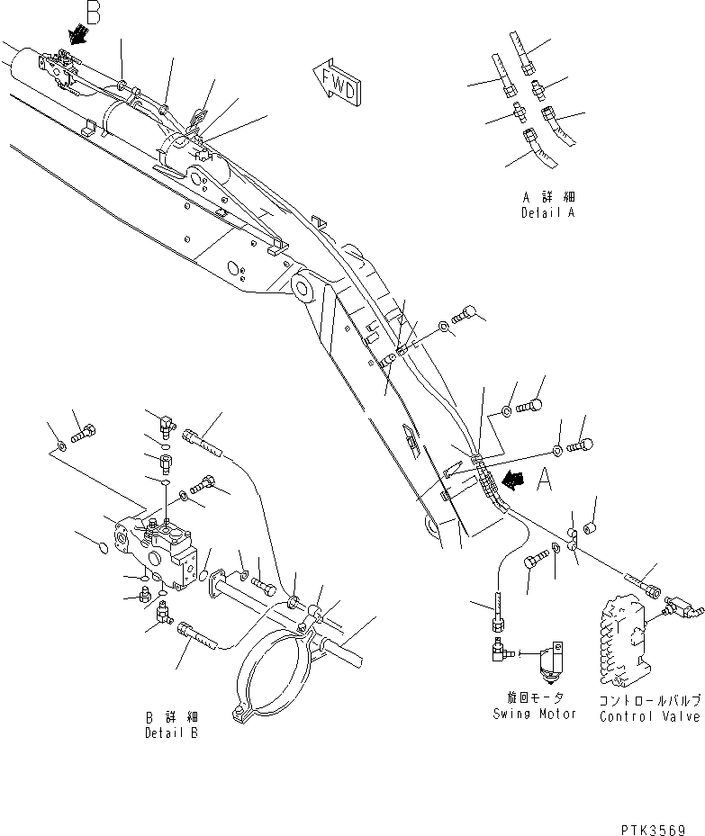 Схема запчастей Komatsu PW170ES-6K - ПРЕДОТВРАЩЕНИЕ СМЕЩЕНИЮ (ДЛЯ РУКОЯТИ) (ДЛЯ 2-СЕКЦИОНН. СТРЕЛЫ)(№K-K999) H ГИДРАВЛИКА
