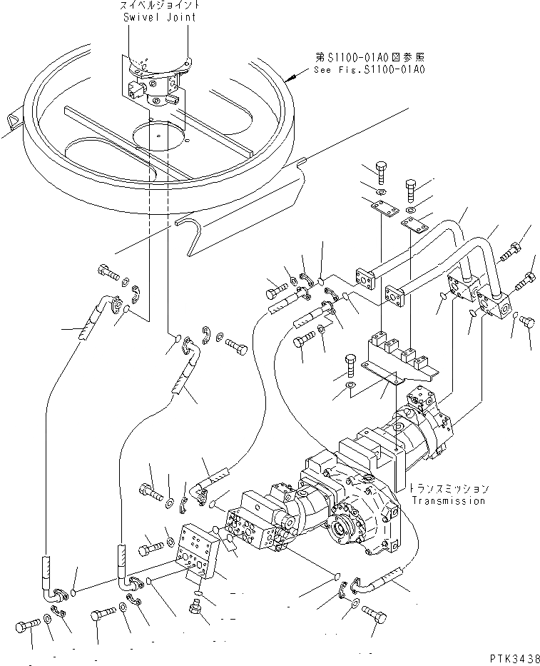 Схема запчастей Komatsu PW170ES-6K - ЛИНИЯ ХОДА (ПОВОРОТНОЕ СОЕДИНЕНИЕ - МОТОР ХОДА)(№K-K999)  НИЖНЯЯ ГИДРОЛИНИЯ И ЛИНИЯ ХОДА