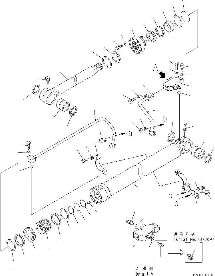 Схема запчастей Komatsu PW170ES-6K - ЦИЛИНДР СТРЕЛЫ(ПРАВ.)(№K-) T РАБОЧЕЕ ОБОРУДОВАНИЕ