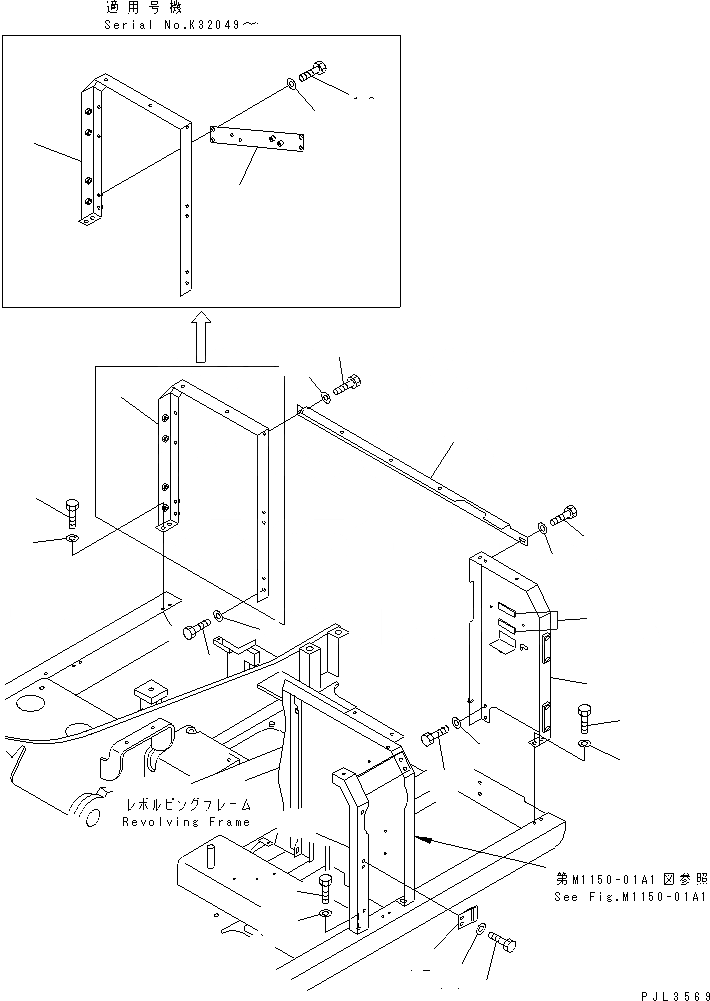 Схема запчастей Komatsu PW170ES-6K-KA - РАМА (КАБИНА) (KA СПЕЦ-Я.)(№K-K) ЧАСТИ КОРПУСА