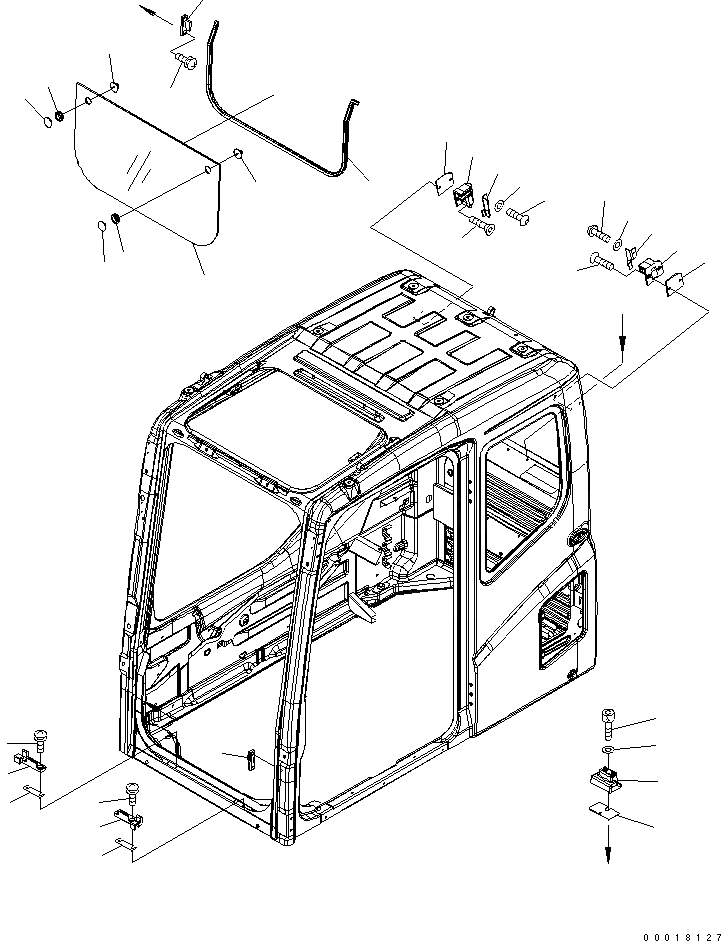 Схема запчастей Komatsu PW180-7E0 - OPERATORS КАБИНА (ПЕРЕДН. ОКНА, НИЖН.) K OPERATORS ОБСТАНОВКА И СИСТЕМА УПРАВЛЕНИЯ