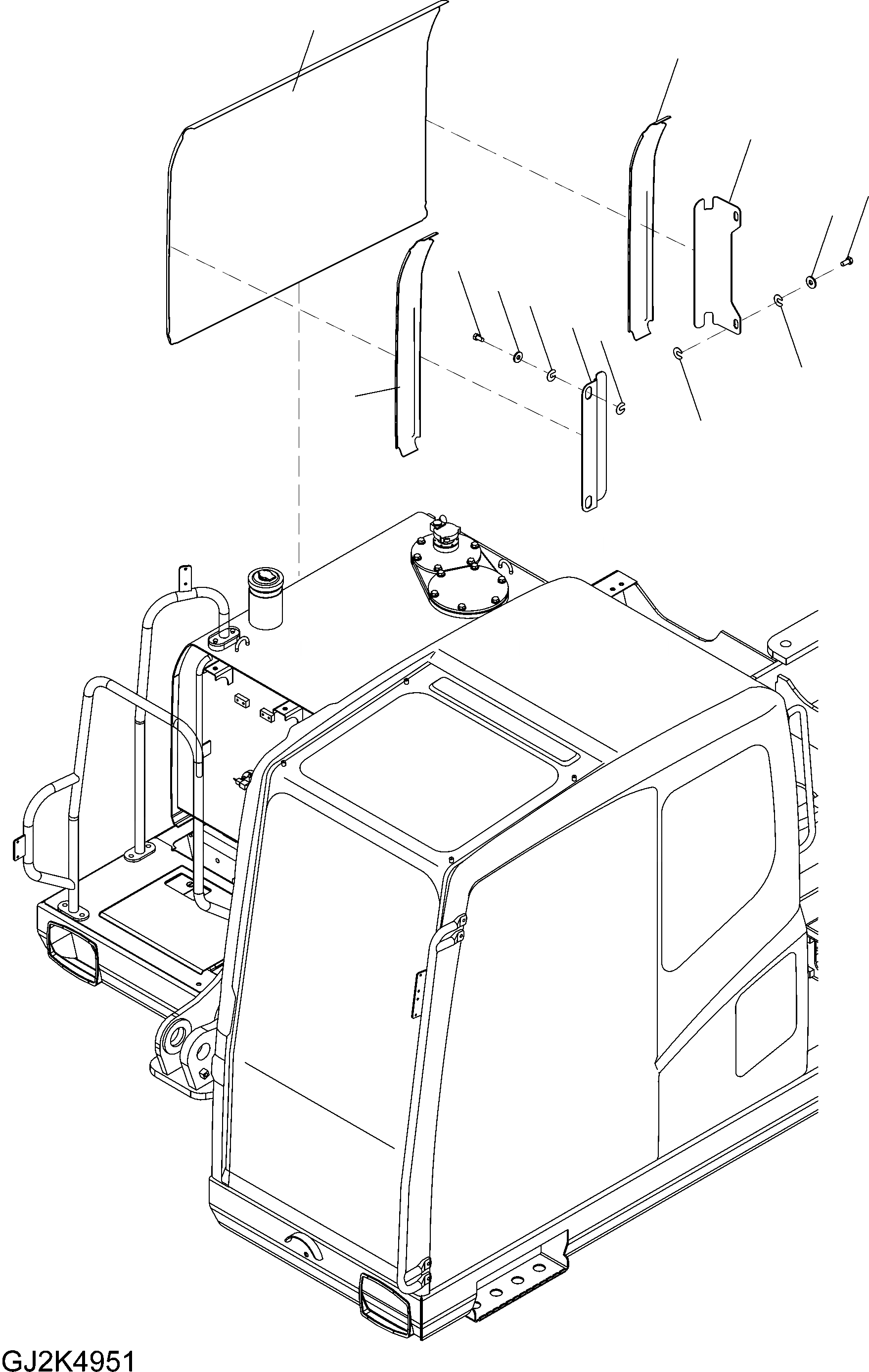 Схема запчастей Komatsu PW180-7E0 - БАК БОКОВ. КРЫШКА (КАБИНА) M ЧАСТИ КОРПУСА