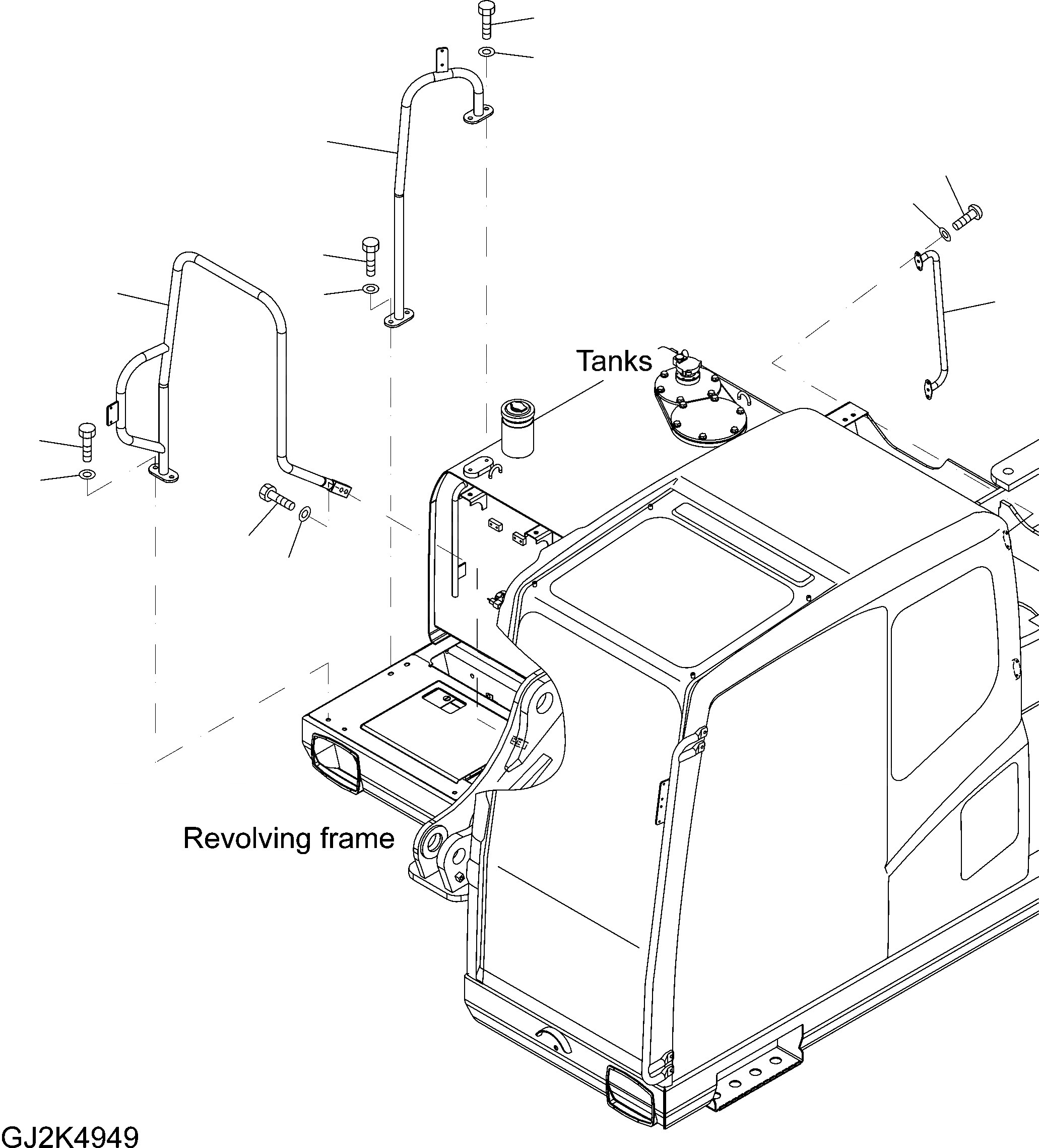 Схема запчастей Komatsu PW180-7E0 - ПОРУЧНИ(КАБИНА) M ЧАСТИ КОРПУСА