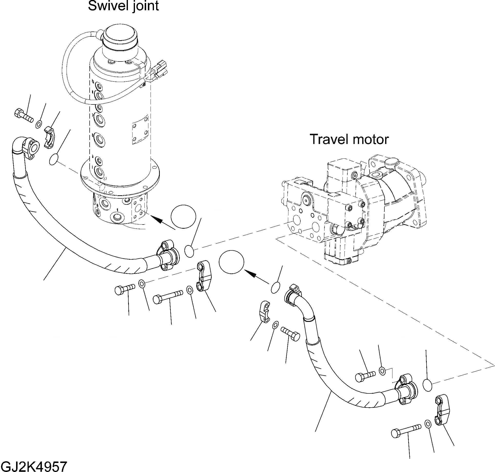 Схема запчастей Komatsu PW180-7E0 - ЛИНИЯ ХОДА (ПОВОРОТНОЕ СОЕДИНЕНИЕ - МОТОР ХОДА) НИЖНЯЯ ГИДРОЛИНИЯ И ЛИНИЯ ХОДА