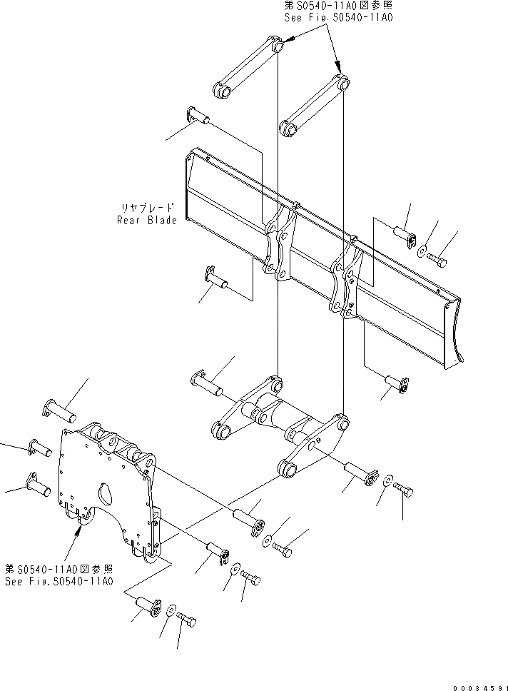 Схема запчастей Komatsu PW180-7E0 - ЗАДН. ОТВАЛ (ЗАДН. ОТВАЛ СОЕДИНИТЕЛЬН. ЗВЕНО ПАЛЕЦ) S ПОДВЕСКА И КОЛЕСА