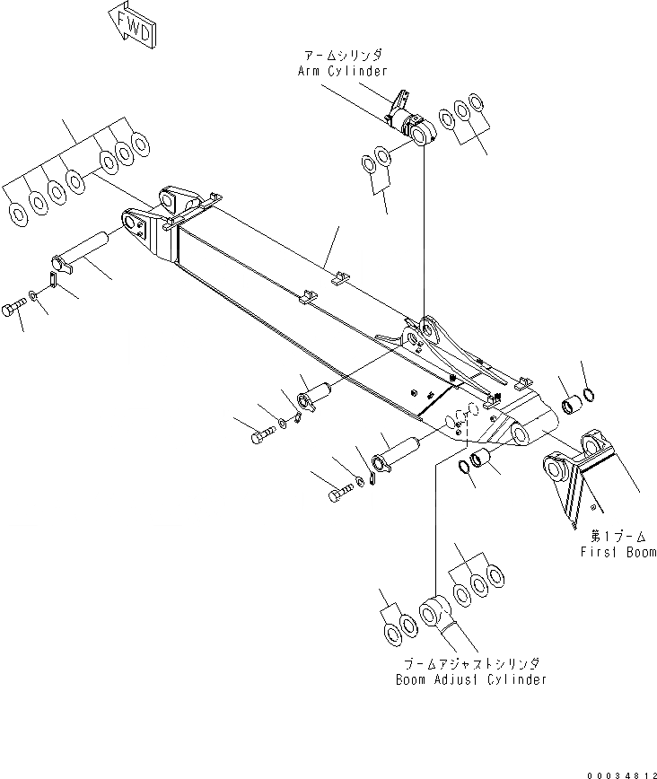Схема запчастей Komatsu PW180-7E0 - TWO-ЧАСТИ СТРЕЛА (2-Я СТРЕЛА И ПАЛЕЦS) T РАБОЧЕЕ ОБОРУДОВАНИЕ