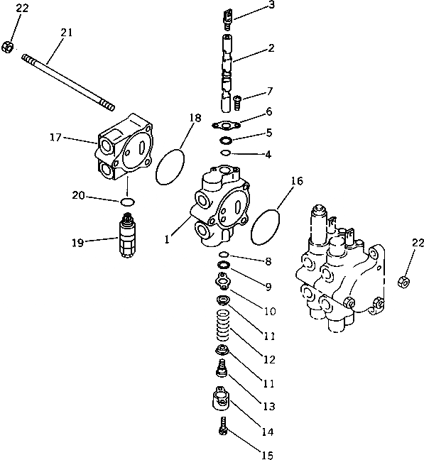 Схема запчастей Komatsu PW20-1 - УПРАВЛЯЮЩ. КЛАПАН¤ ПЕРЕДН. ЛЕВ. (/) УПРАВЛ-Е РАБОЧИМ ОБОРУДОВАНИЕМ