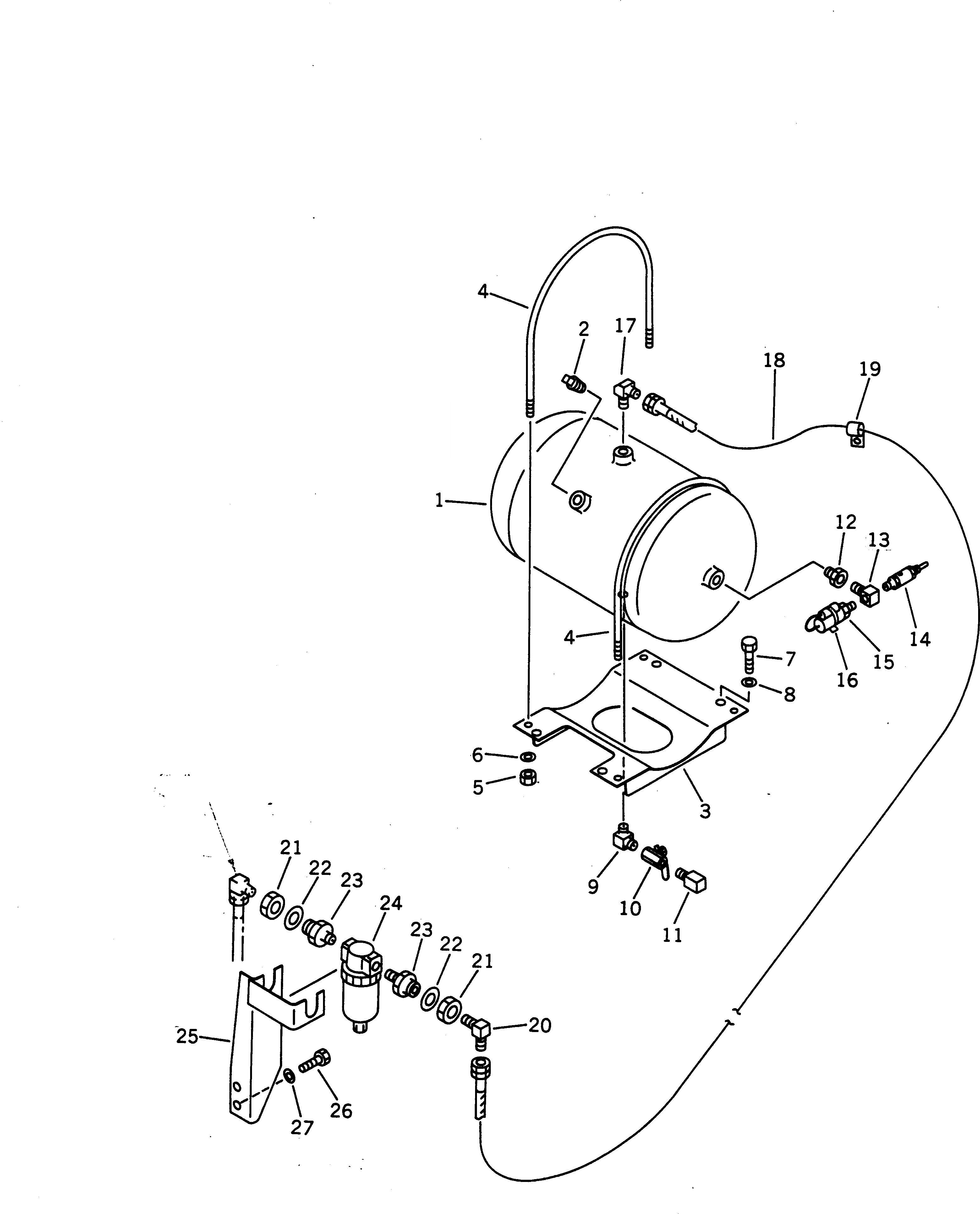Схема запчастей Komatsu PW200-1 - ВЕРХН. ВОЗДУХОВОД (РЕЗЕРВУАР - ВОЗД. ФИЛЬТР.) ВОЗД. СИСТЕМА