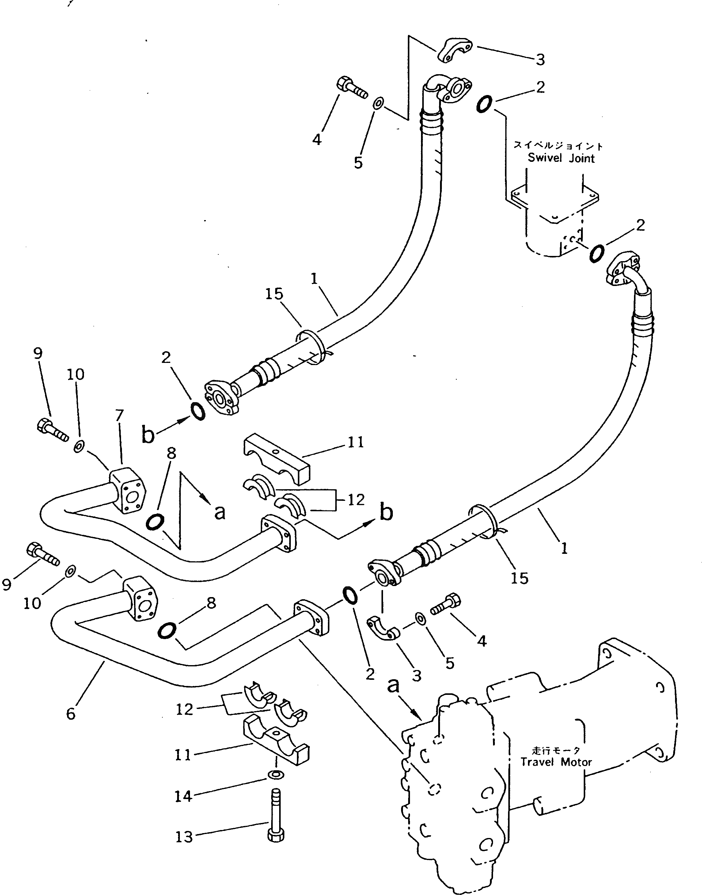 Схема запчастей Komatsu PW200-1 - МОТОР ХОДА ТРУБЫ (ПОВОРОТНОЕ СОЕДИНЕНИЕ TO/FROM МОТОР) НИЖНЯЯ ГИДРОЛИНИЯ И ЛИНИЯ ХОДА