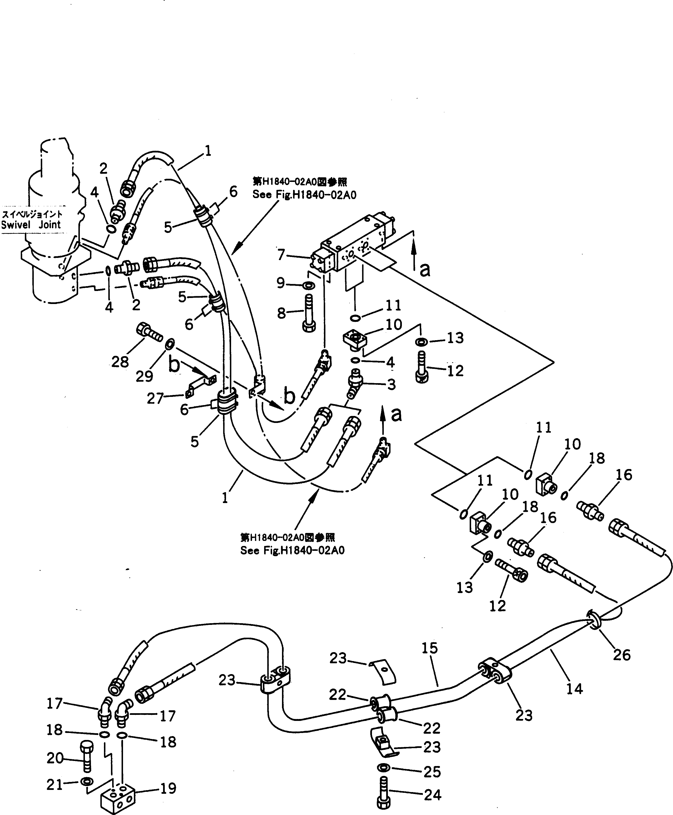 Схема запчастей Komatsu PW200-1 - ОПОРА ТРУБЫ (/) (С INDEPENDENT ПЕРЕДН./ЗАДН. ОПОРА) НИЖНЯЯ ГИДРОЛИНИЯ И ЛИНИЯ ХОДА