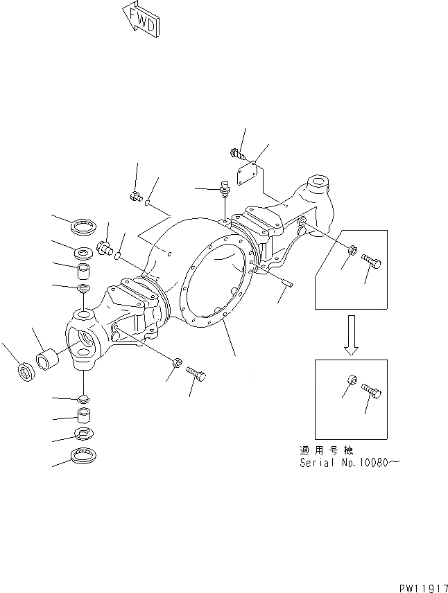 Схема запчастей Komatsu PW200-1 - ПЕРЕДНИЙ МОСТ (КОЖУХ МОСТА) НИЖНЯЯ ГИДРОЛИНИЯ И ЛИНИЯ ХОДА