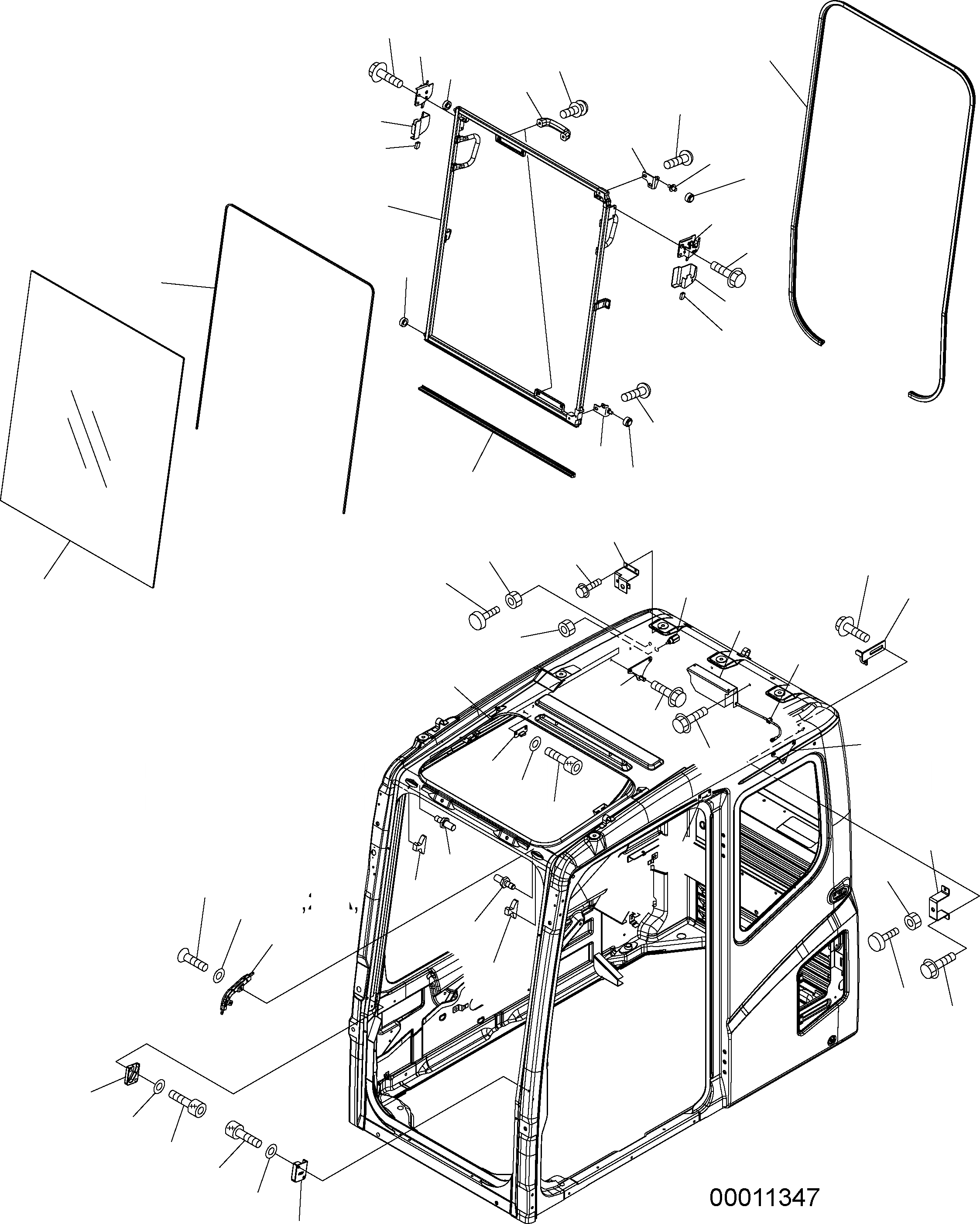 Схема запчастей Komatsu PW200-7E0 - OPERATORґS КАБИНА (ПЕРЕДН. ОКНА) K OPERATORґS ОБСТАНОВКА И СИСТЕМА УПРАВЛЕНИЯ