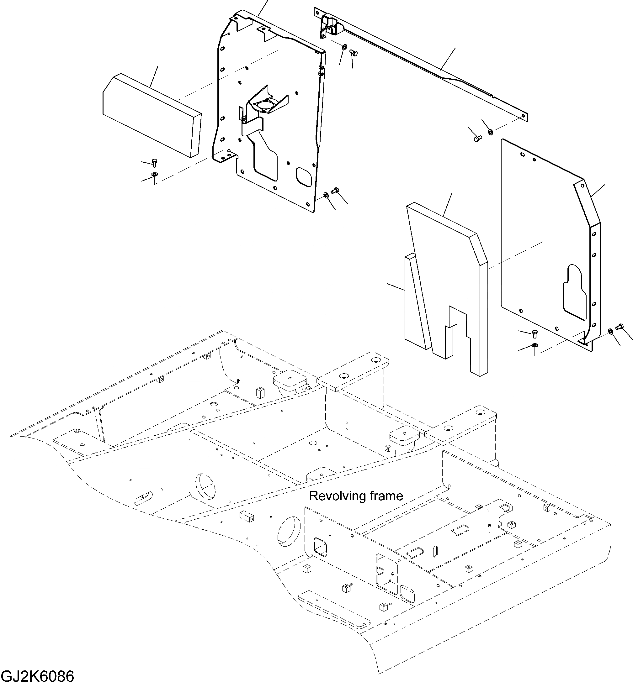 Схема запчастей Komatsu PW200-7E0 - ЗАДН. РАМА (КАБИНА) M ЧАСТИ КОРПУСА