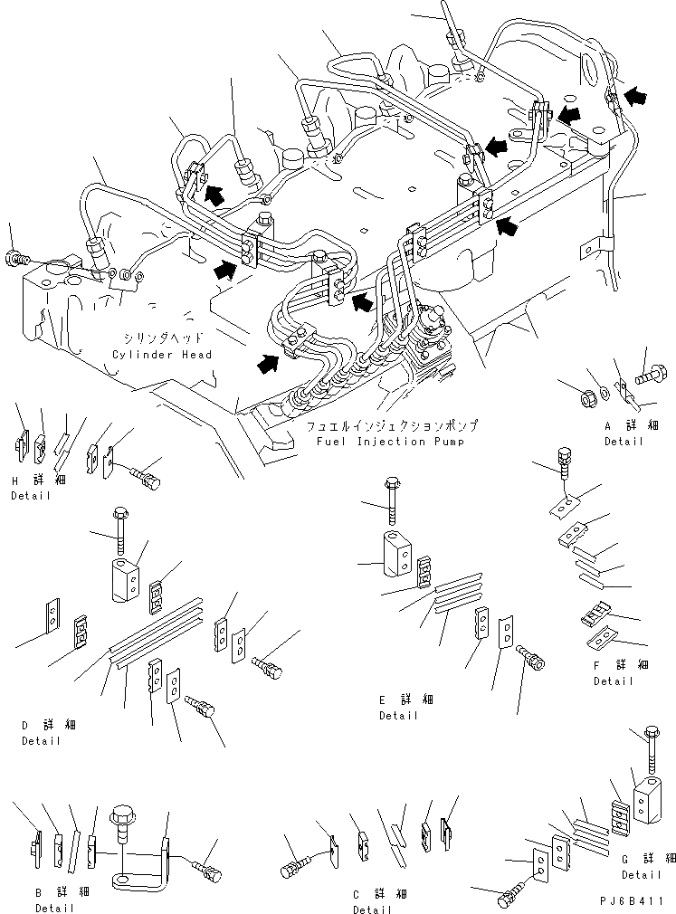 Схема запчастей Komatsu PW200-7 - ТОПЛИВН. ДРЕНАЖ AA ДВИГАТЕЛЬ