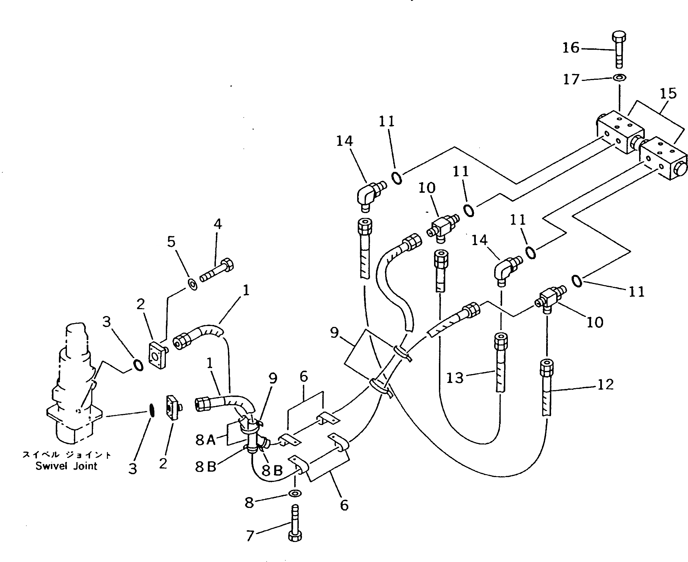 Схема запчастей Komatsu PW210-1 - ОПОРА ТРУБЫ (ПОВОРОТНОЕ СОЕДИНЕНИЕ TO/FROM КОНТРОЛЬ КЛАПАН)(№-8) НИЖНЯЯ ГИДРОЛИНИЯ И ЛИНИЯ ХОДА