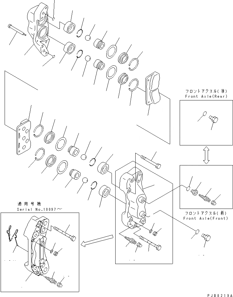 Схема запчастей Komatsu PW210-1 - ПЕРЕДНИЙ МОСТ (CALIPER)(№-) НИЖНЯЯ ГИДРОЛИНИЯ И ЛИНИЯ ХОДА