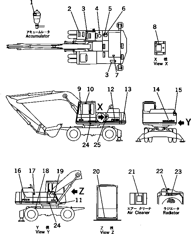 Схема запчастей Komatsu PW210-1 - МАРКИРОВКА (ШАССИ) (ИРАН)(№7-) МАРКИРОВКА