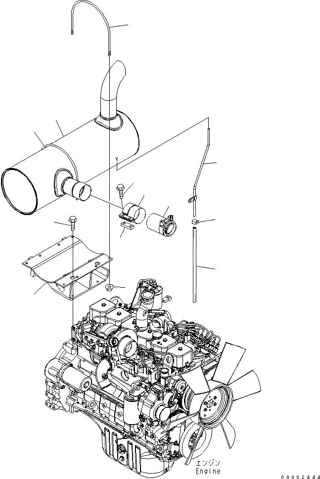 Схема запчастей Komatsu PW220-7K-KA - ГЛУШИТЕЛЬ КОМПОНЕНТЫ ДВИГАТЕЛЯ