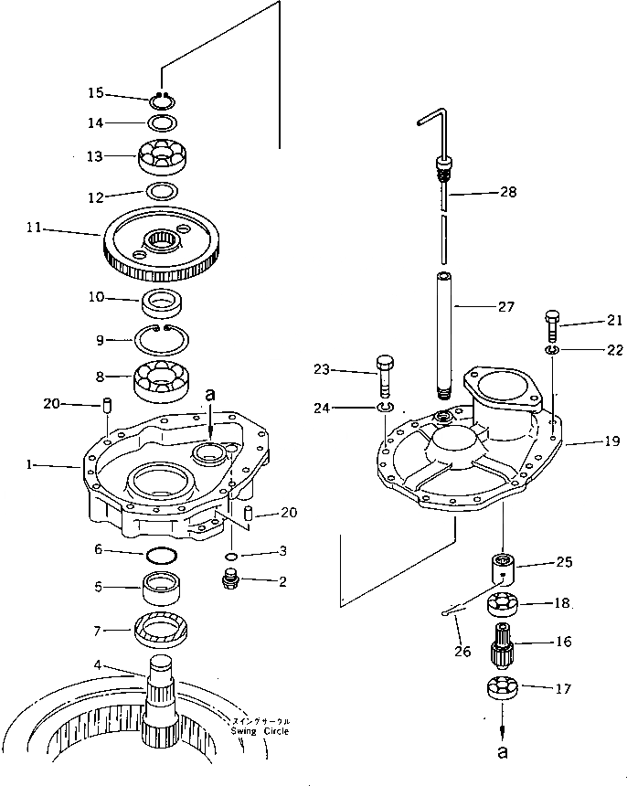 Схема запчастей Komatsu PW30-1 - МЕХАНИЗМ ПОВОРОТА ПЕРЕДАЧА¤ МОСТ И ПОВОРОТН.