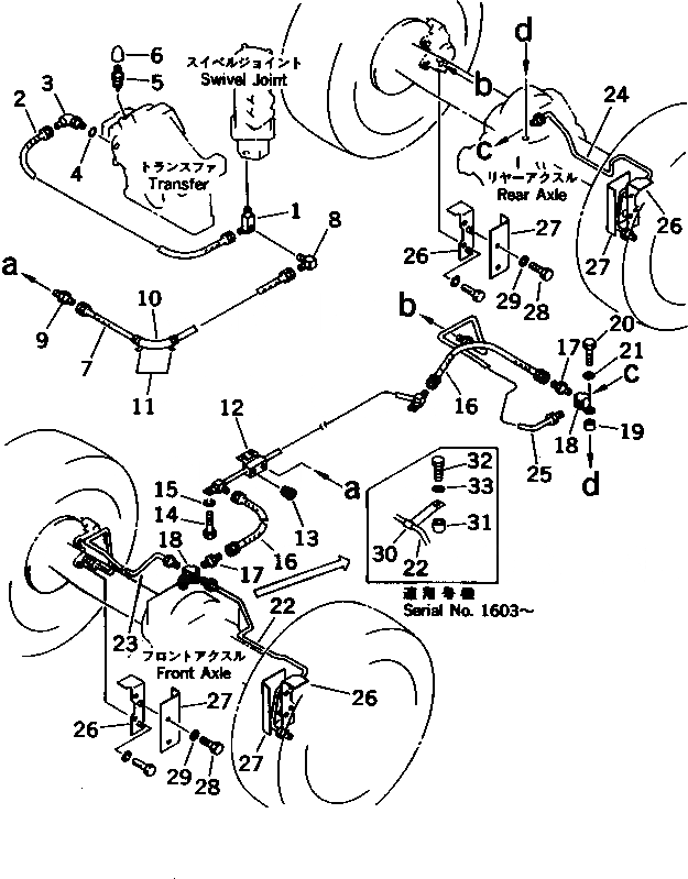 Схема запчастей Komatsu PW30T-1 - ТОРМОЗНАЯ ГИДРОЛИНИЯ (/) (С НАВЕСОМ ИЛИ КАБИНА) СИСТЕМА УПРАВЛЕНИЯ¤ ОСНОВНАЯ РАМА И ШАССИ