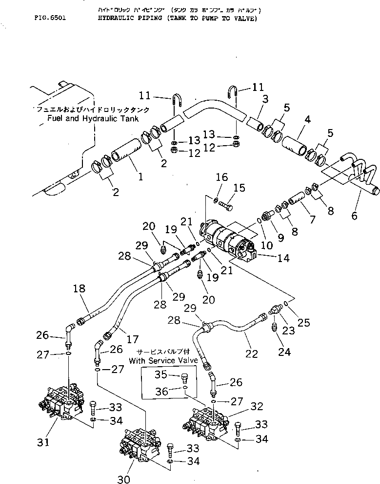 Схема запчастей Komatsu PW30T-1 - ГИДРОЛИНИЯ (ИЗ БАКА В НАСОС - КЛАПАН) УПРАВЛ-Е РАБОЧИМ ОБОРУДОВАНИЕМ