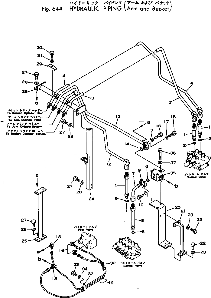 Схема запчастей Komatsu PW60-1 - ГИДРОЛИНИЯ (РУКОЯТЬ И КОВШ) УПРАВЛ-Е РАБОЧИМ ОБОРУДОВАНИЕМ