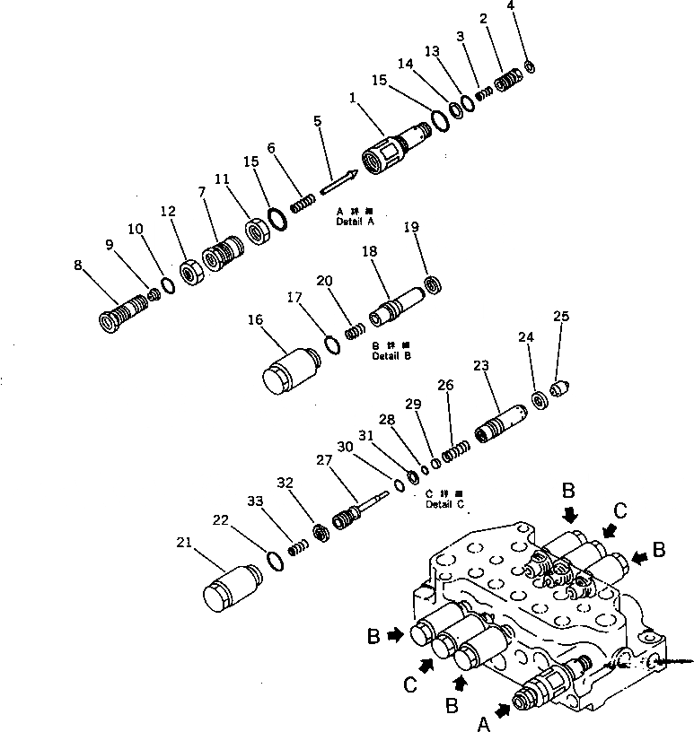Схема запчастей Komatsu PW60-3 - УПРАВЛЯЮЩ. КЛАПАН¤ ЛЕВ. (/) УПРАВЛ-Е РАБОЧИМ ОБОРУДОВАНИЕМ