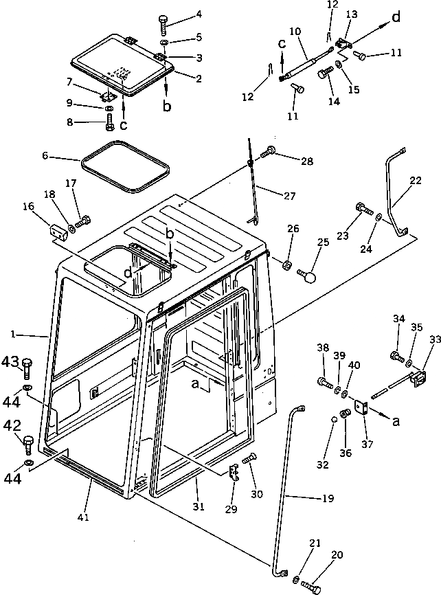 Схема запчастей Komatsu PW60-3 - КАБИНА (/) ШАССИ¤ ОСНОВНАЯ РАМА И КАБИНА