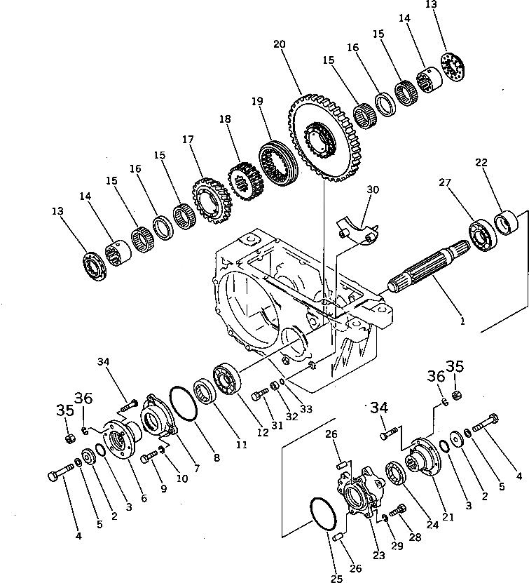 Схема запчастей Komatsu PW60S-3 - ТРАНСМИССИЯ (/) ПОВОРОТН. И ТРАНСМИССИЯ