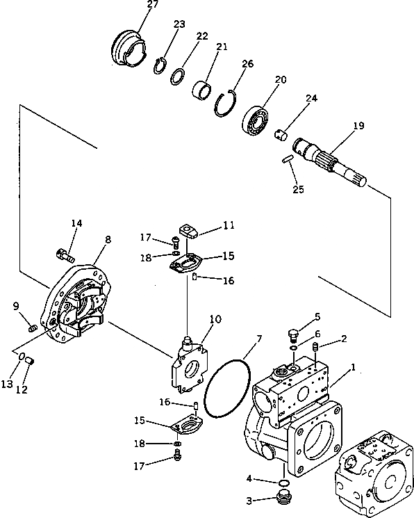 Схема запчастей Komatsu PW60S-3 - ГИДР. НАСОС.¤ ЗАДН. (/) УПРАВЛ-Е РАБОЧИМ ОБОРУДОВАНИЕМ